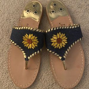 Like new denim and gold sunflower Jack Rogers